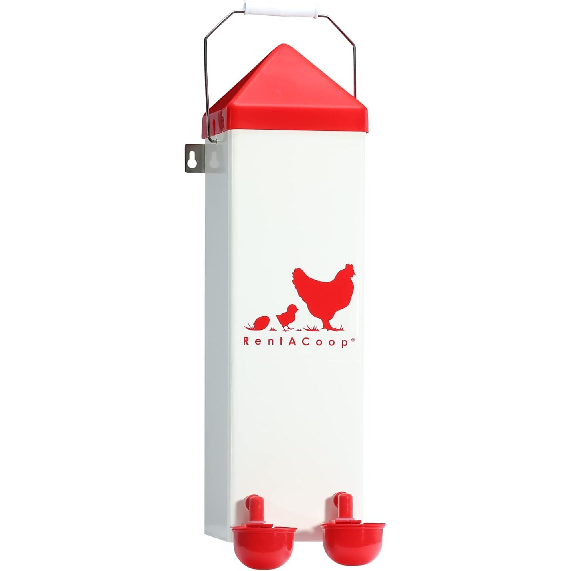 RentACoop, 2 Gal High Rise Waterer with Two Autofill Cups, Two Horizontal Nipples, Anti-Roost Lid, and Mounting Kit, Model# 5D-H5XP-5JRX